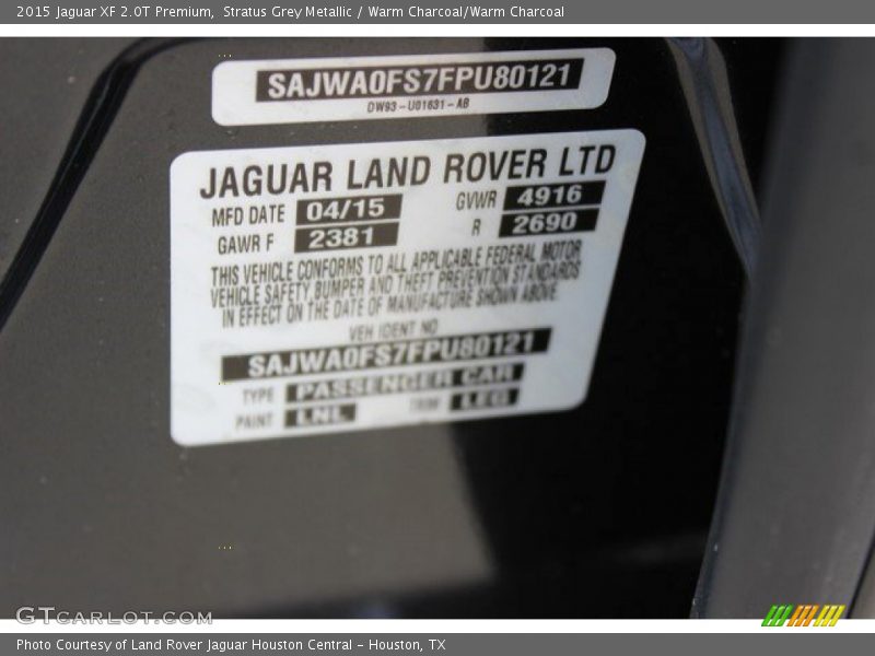 Stratus Grey Metallic / Warm Charcoal/Warm Charcoal 2015 Jaguar XF 2.0T Premium