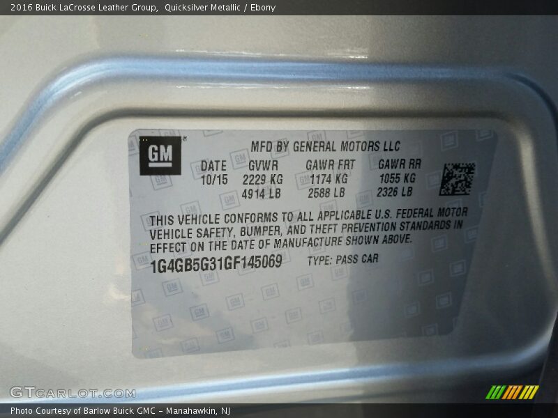 Quicksilver Metallic / Ebony 2016 Buick LaCrosse Leather Group
