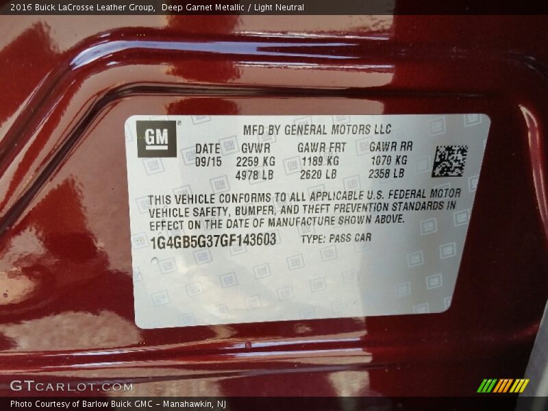 Deep Garnet Metallic / Light Neutral 2016 Buick LaCrosse Leather Group