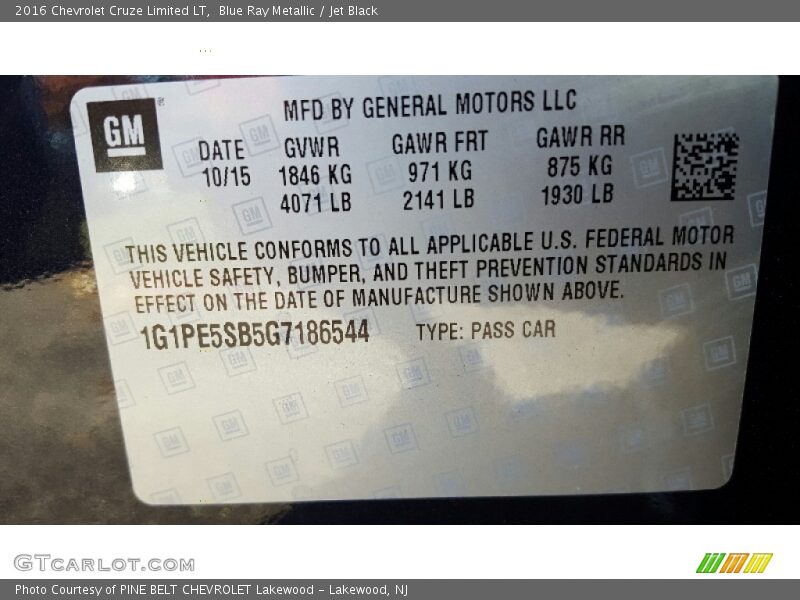 Blue Ray Metallic / Jet Black 2016 Chevrolet Cruze Limited LT