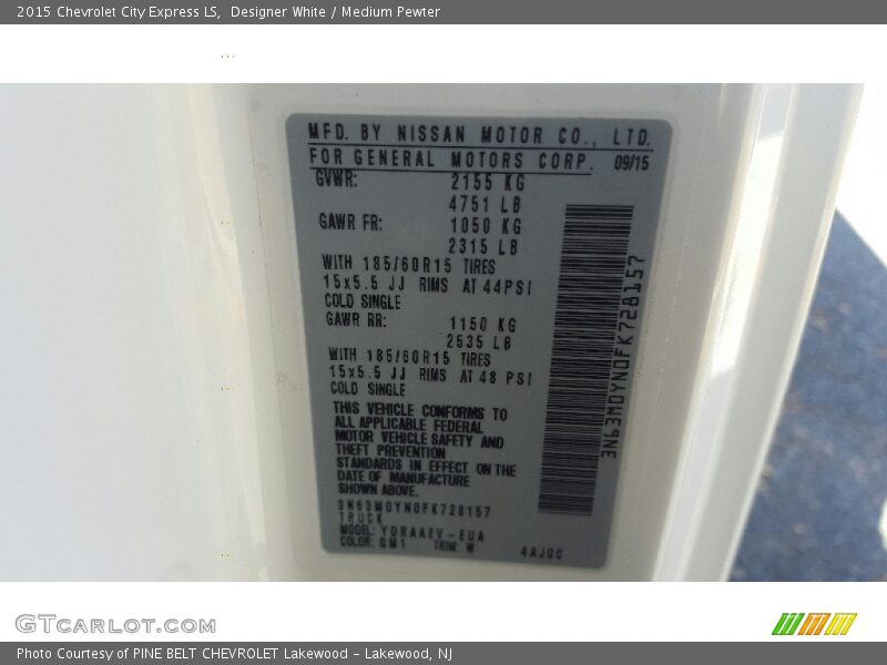 Designer White / Medium Pewter 2015 Chevrolet City Express LS