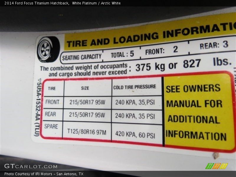 White Platinum / Arctic White 2014 Ford Focus Titanium Hatchback