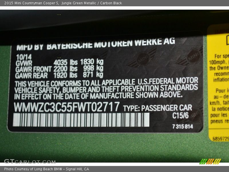 2015 Countryman Cooper S Jungle Green Metallic Color Code C15