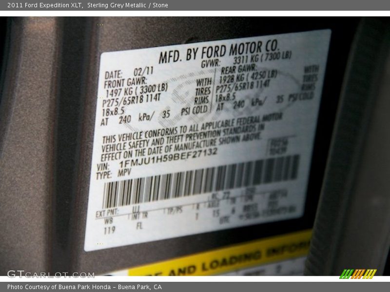 Sterling Grey Metallic / Stone 2011 Ford Expedition XLT