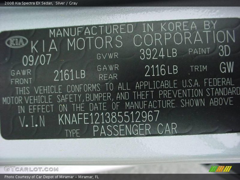 Silver / Gray 2008 Kia Spectra EX Sedan