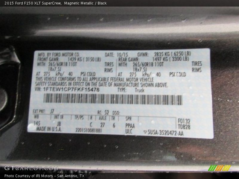 Magnetic Metallic / Black 2015 Ford F150 XLT SuperCrew