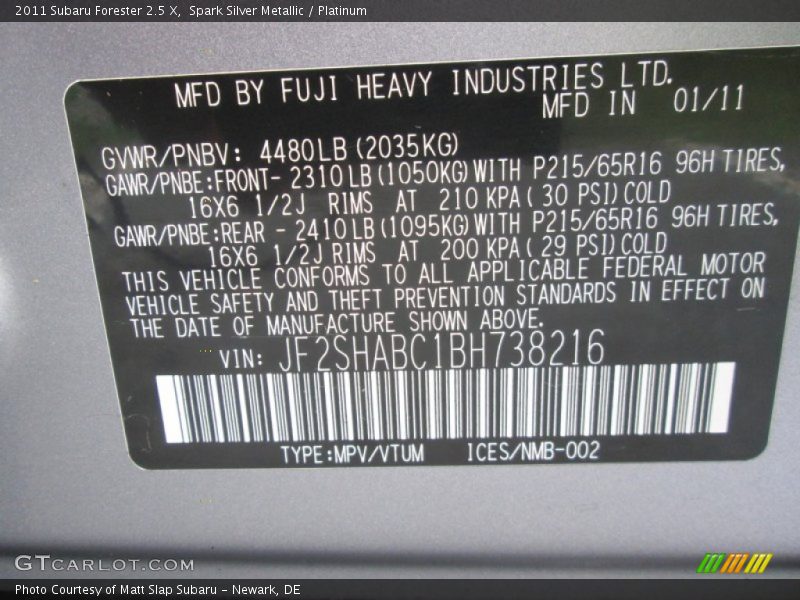 Spark Silver Metallic / Platinum 2011 Subaru Forester 2.5 X