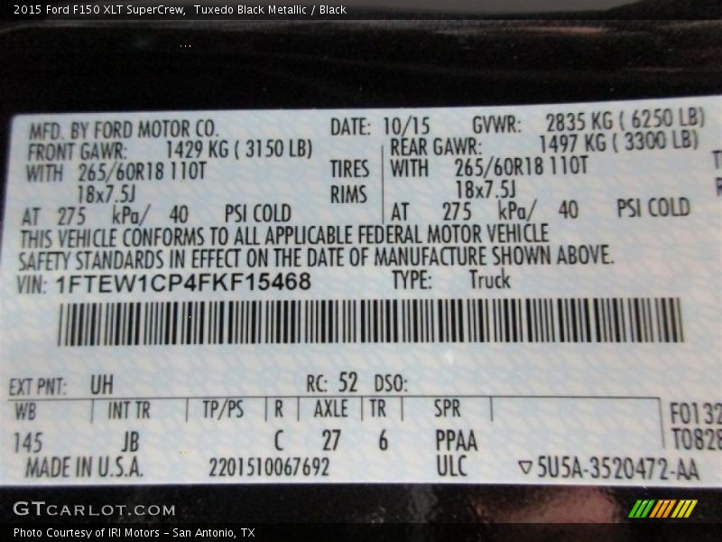 Tuxedo Black Metallic / Black 2015 Ford F150 XLT SuperCrew