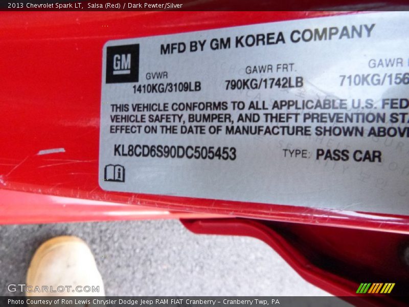 Salsa (Red) / Dark Pewter/Silver 2013 Chevrolet Spark LT