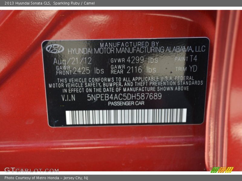 Sparkling Ruby / Camel 2013 Hyundai Sonata GLS