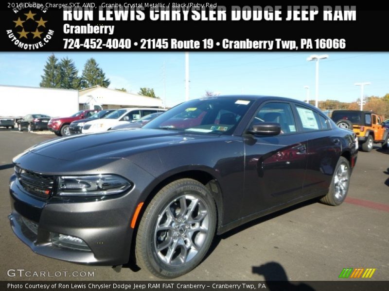 Granite Crystal Metallic / Black/Ruby Red 2016 Dodge Charger SXT AWD