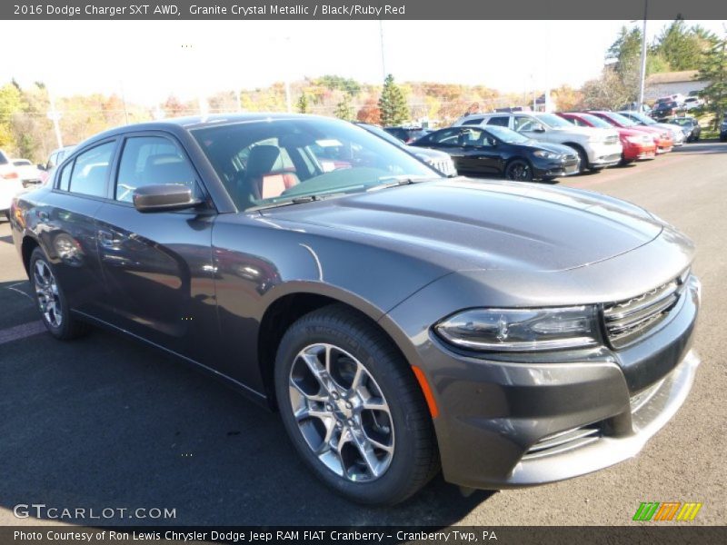 Granite Crystal Metallic / Black/Ruby Red 2016 Dodge Charger SXT AWD
