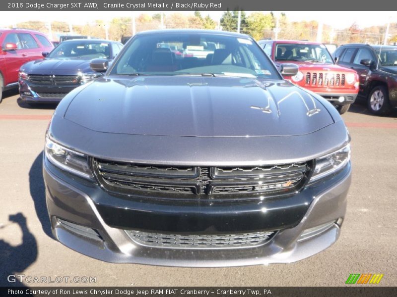 Granite Crystal Metallic / Black/Ruby Red 2016 Dodge Charger SXT AWD
