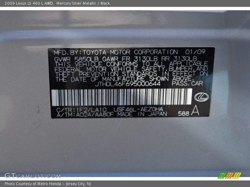 Mercury Silver Metallic / Black 2009 Lexus LS 460 L AWD