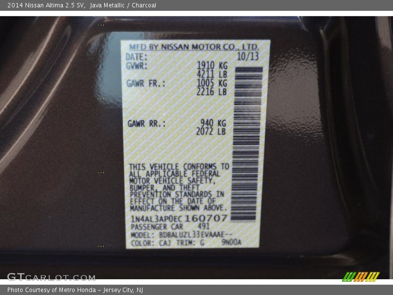 Java Metallic / Charcoal 2014 Nissan Altima 2.5 SV