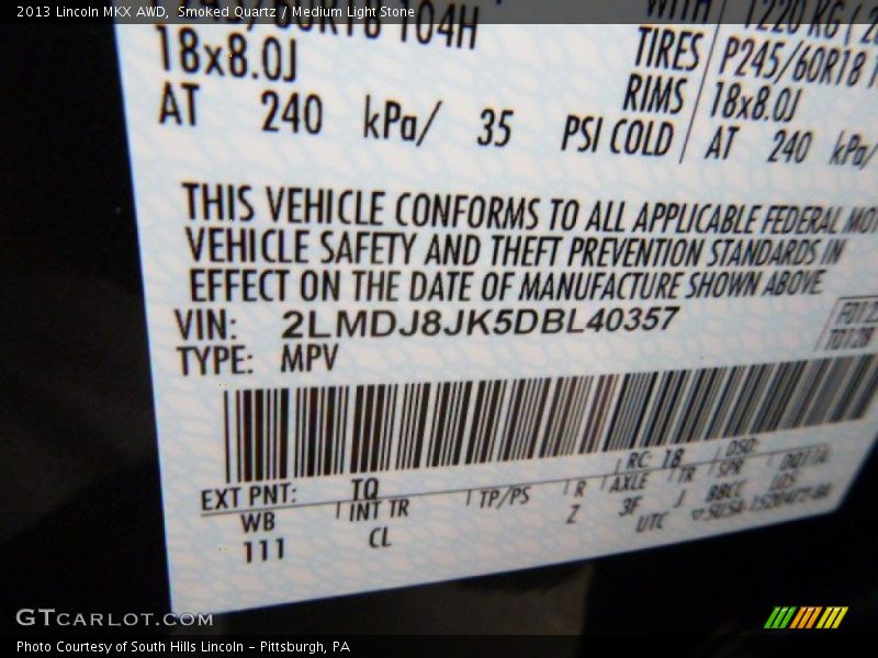 Smoked Quartz / Medium Light Stone 2013 Lincoln MKX AWD