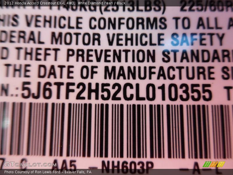 White Diamond Pearl / Black 2012 Honda Accord Crosstour EX-L 4WD