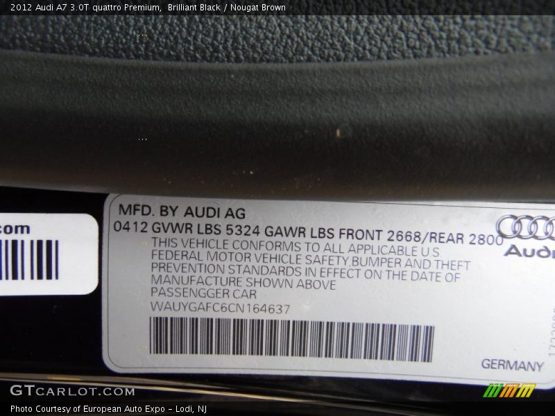 Brilliant Black / Nougat Brown 2012 Audi A7 3.0T quattro Premium