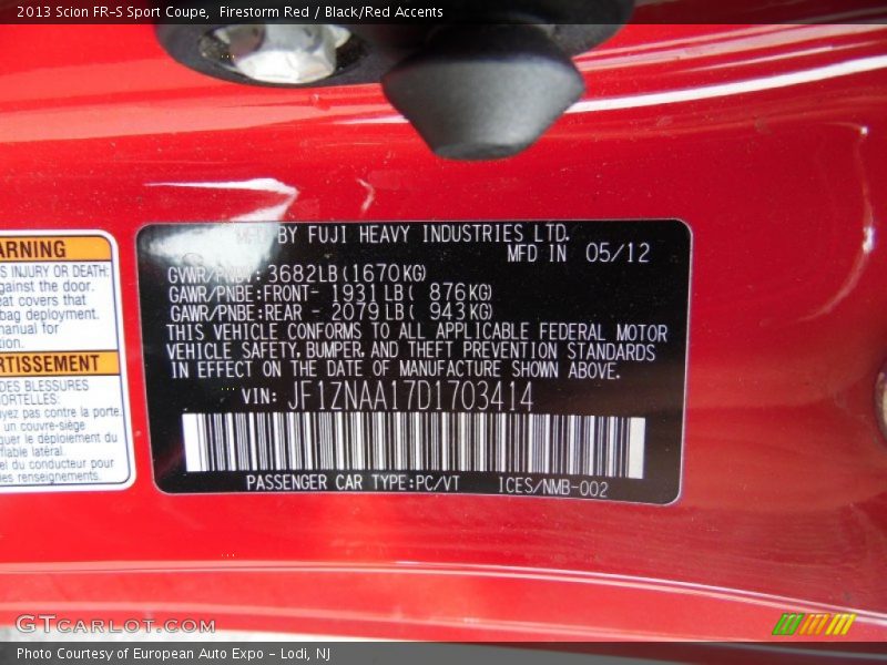 Firestorm Red / Black/Red Accents 2013 Scion FR-S Sport Coupe