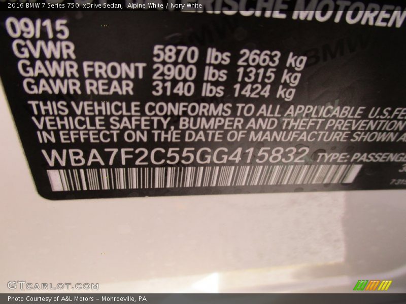 Alpine White / Ivory White 2016 BMW 7 Series 750i xDrive Sedan