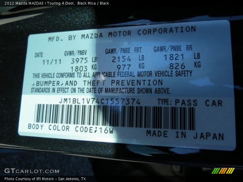 Black Mica / Black 2012 Mazda MAZDA3 i Touring 4 Door