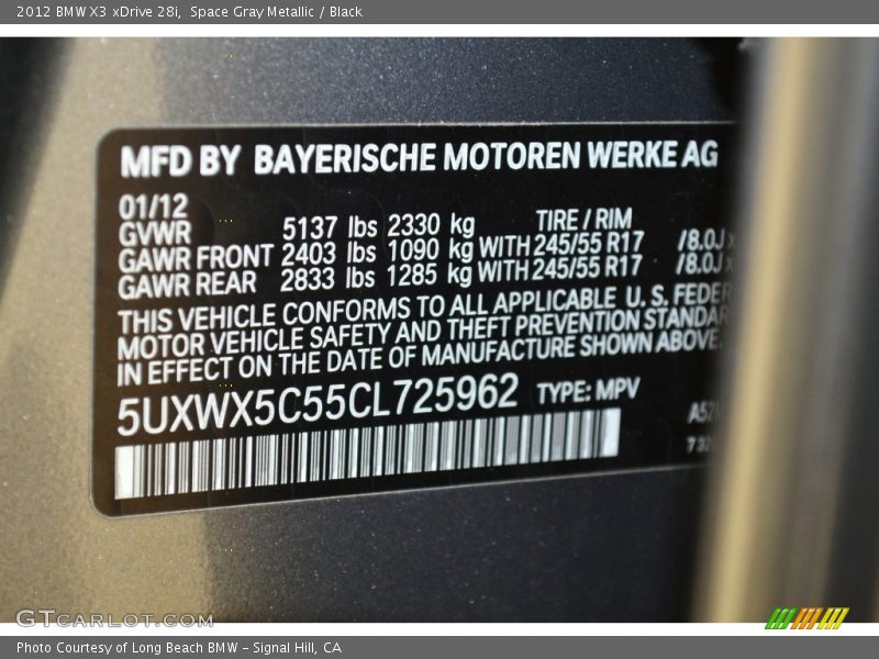 2012 X3 xDrive 28i Space Gray Metallic Color Code A52