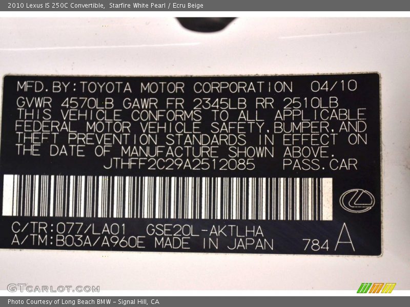 Starfire White Pearl / Ecru Beige 2010 Lexus IS 250C Convertible