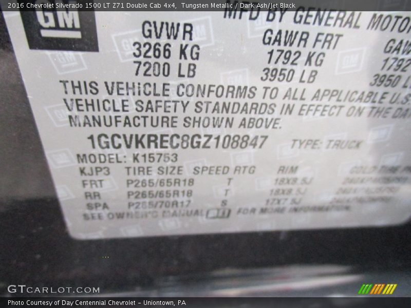Tungsten Metallic / Dark Ash/Jet Black 2016 Chevrolet Silverado 1500 LT Z71 Double Cab 4x4