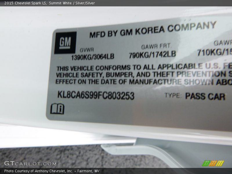Summit White / Silver/Silver 2015 Chevrolet Spark LS