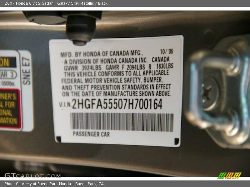 Galaxy Gray Metallic / Black 2007 Honda Civic Si Sedan