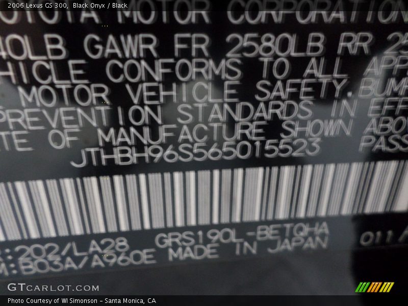 Black Onyx / Black 2006 Lexus GS 300