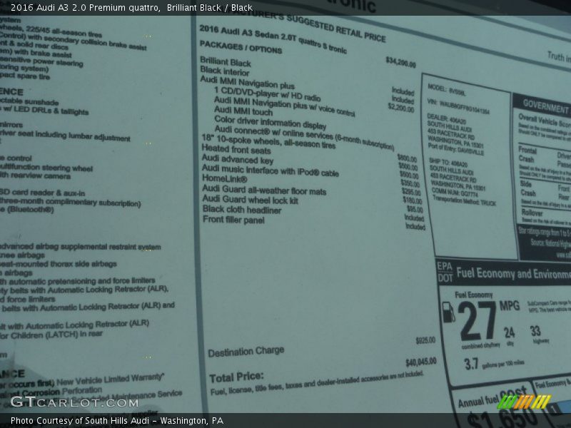 Brilliant Black / Black 2016 Audi A3 2.0 Premium quattro