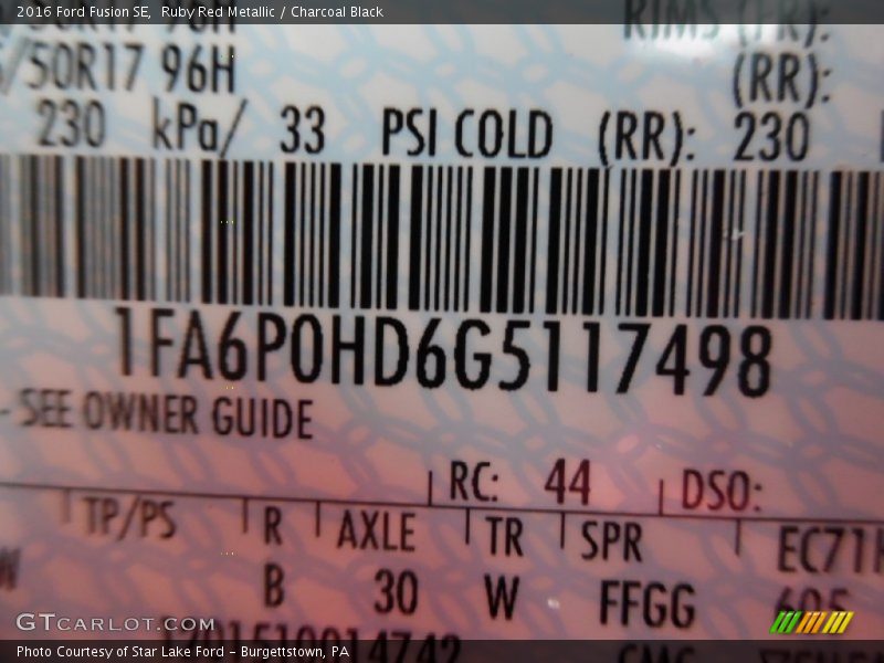 Ruby Red Metallic / Charcoal Black 2016 Ford Fusion SE