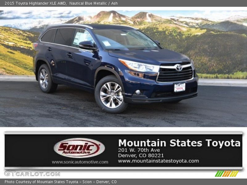 Nautical Blue Metallic / Ash 2015 Toyota Highlander XLE AWD