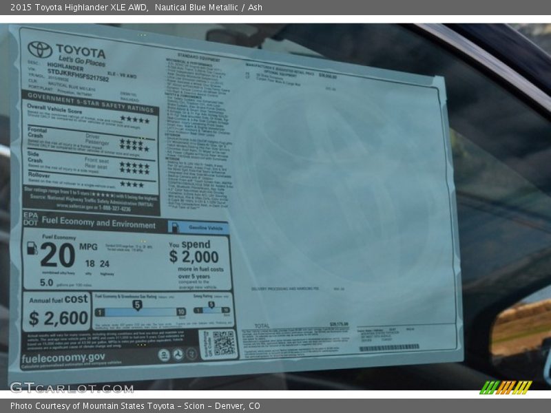 Nautical Blue Metallic / Ash 2015 Toyota Highlander XLE AWD
