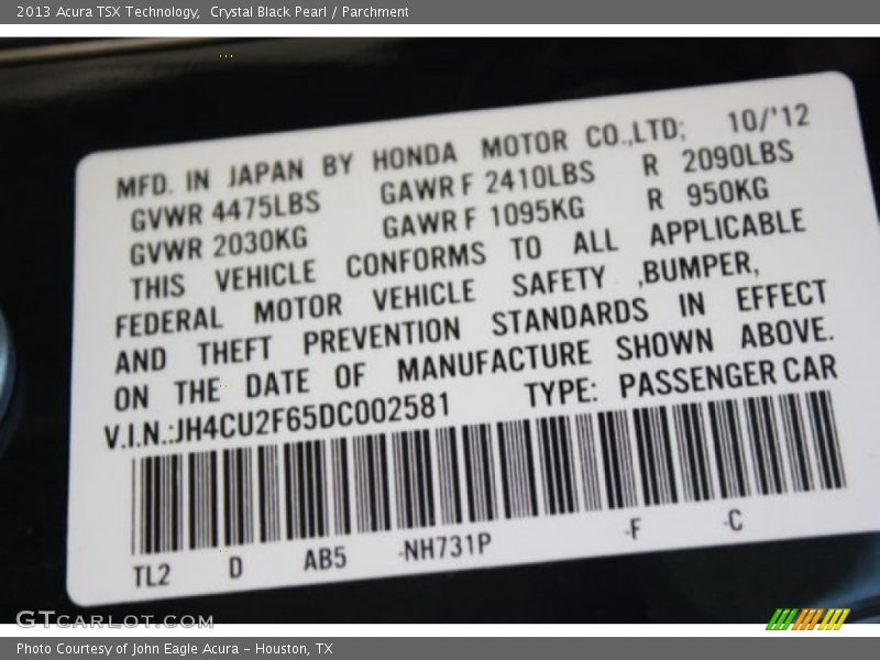 Crystal Black Pearl / Parchment 2013 Acura TSX Technology