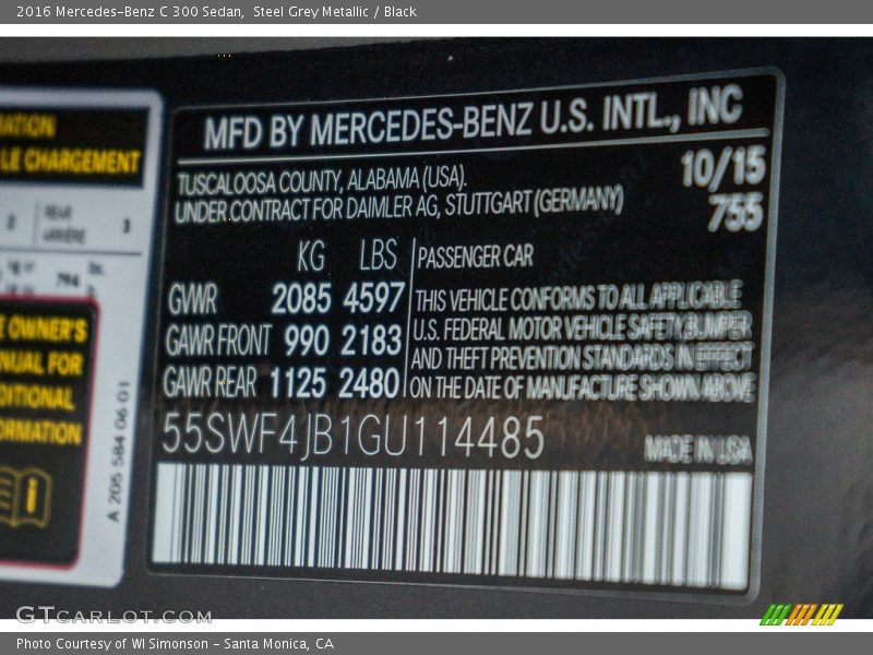 Steel Grey Metallic / Black 2016 Mercedes-Benz C 300 Sedan