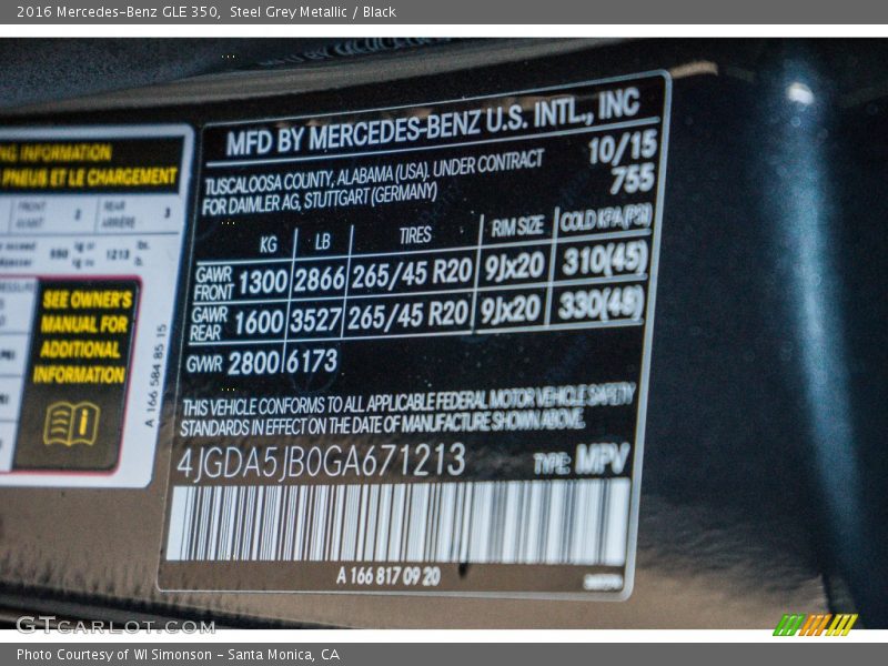 Steel Grey Metallic / Black 2016 Mercedes-Benz GLE 350
