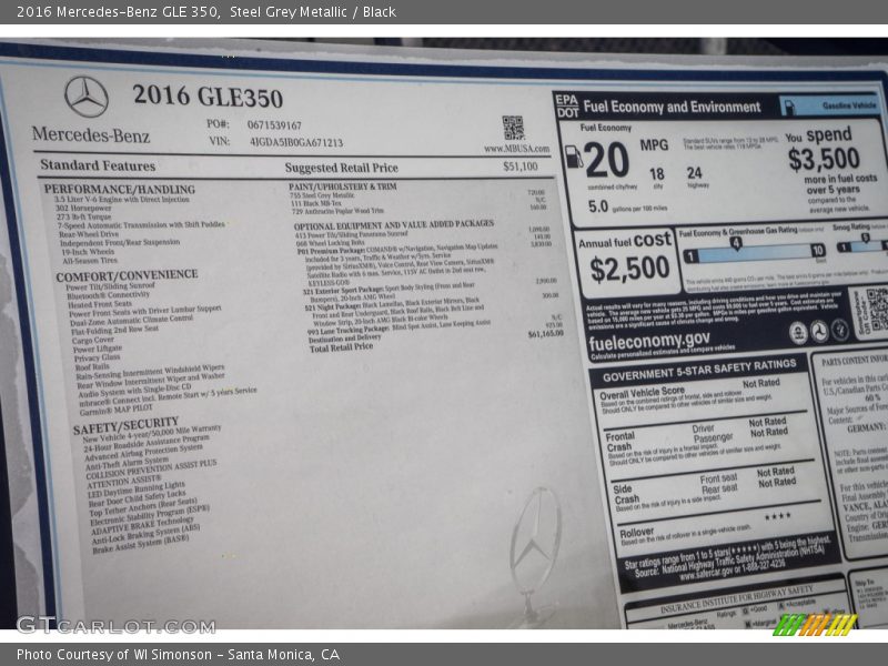  2016 GLE 350 Window Sticker