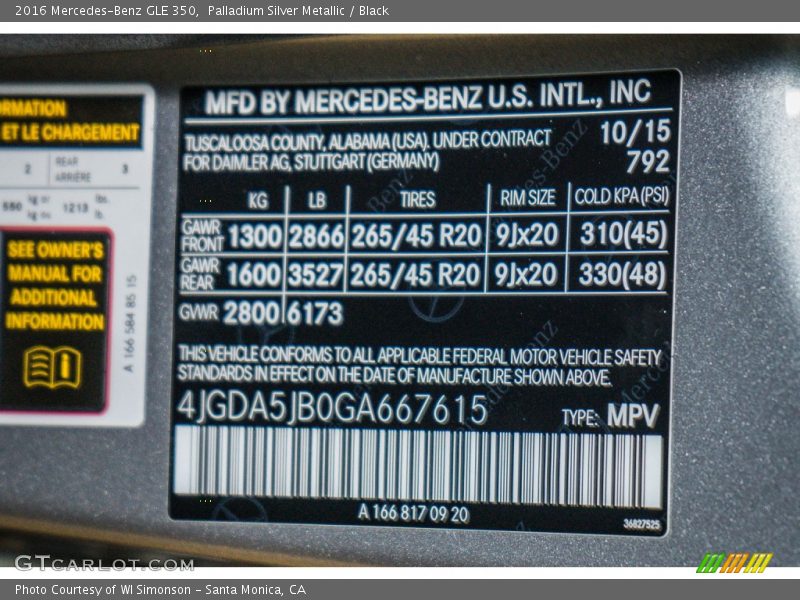 Palladium Silver Metallic / Black 2016 Mercedes-Benz GLE 350