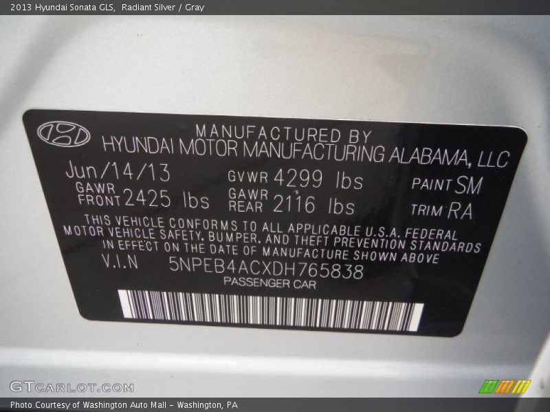 Radiant Silver / Gray 2013 Hyundai Sonata GLS