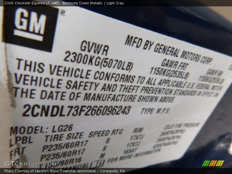 Bermuda Green Metallic / Light Gray 2006 Chevrolet Equinox LT AWD