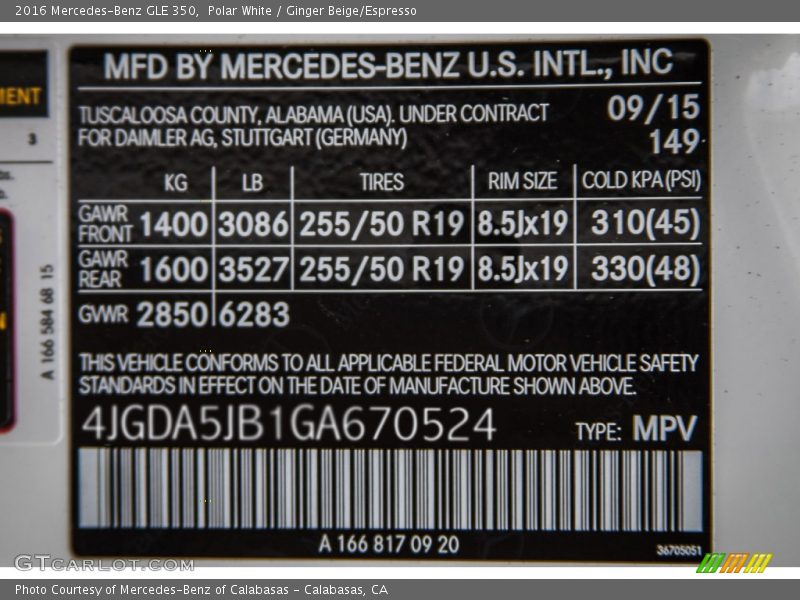 Polar White / Ginger Beige/Espresso 2016 Mercedes-Benz GLE 350