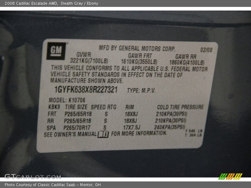 Stealth Gray / Ebony 2008 Cadillac Escalade AWD