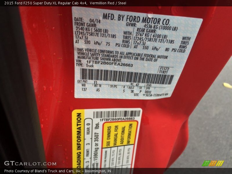 Vermillion Red / Steel 2015 Ford F250 Super Duty XL Regular Cab 4x4