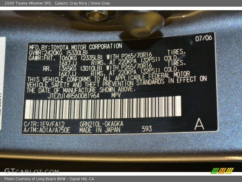 Galactic Gray Mica / Stone Gray 2006 Toyota 4Runner SR5