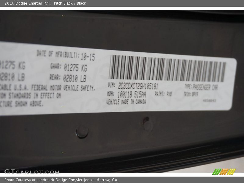2016 Charger R/T Pitch Black Color Code PX8