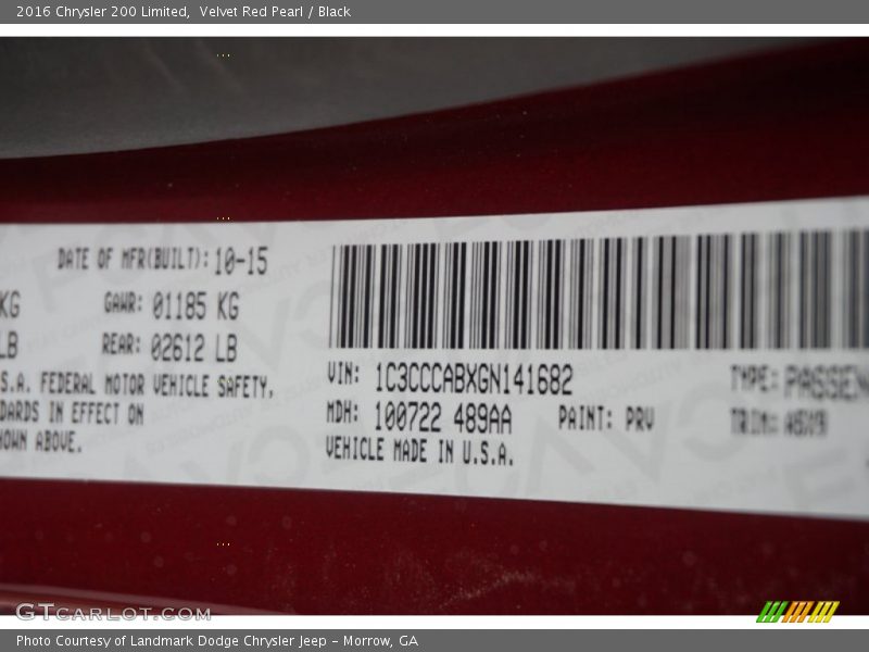 Velvet Red Pearl / Black 2016 Chrysler 200 Limited