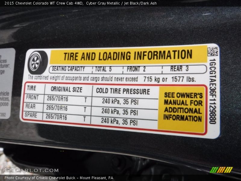 Cyber Gray Metallic / Jet Black/Dark Ash 2015 Chevrolet Colorado WT Crew Cab 4WD