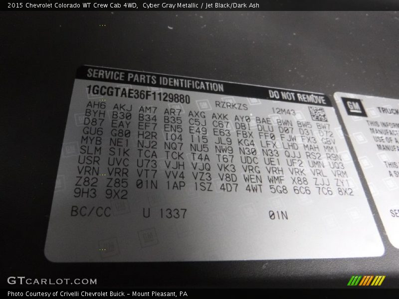2015 Colorado WT Crew Cab 4WD Cyber Gray Metallic Color Code 1337